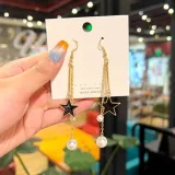 Trendy Tassel Pearl With Black Star Drop Ear Ring